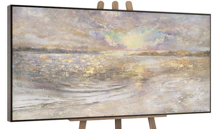 YS-Art Abstrakt Acryl Gemälde auf Leinwand handgemalt Meer Dämmerung Wandbilder Wohnzimmer moderne k