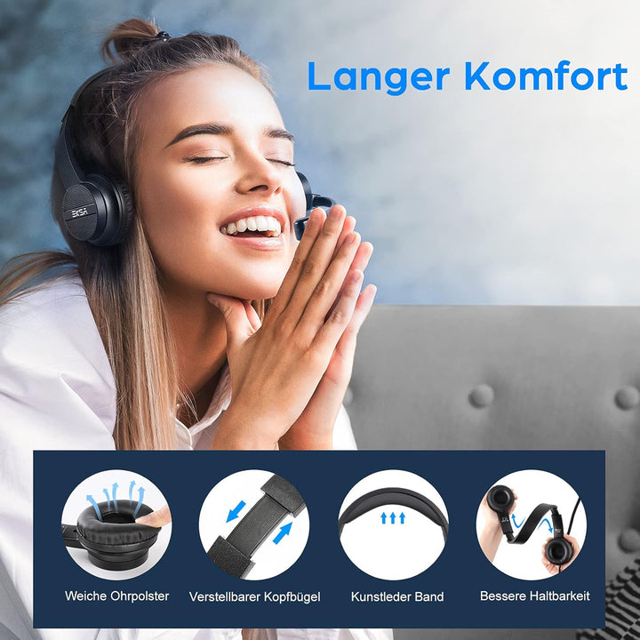EKSA H12E USB PC Headset mit Mikrofon, Business Headset mit Rauschunterdrückung Mic, Stummschalter &