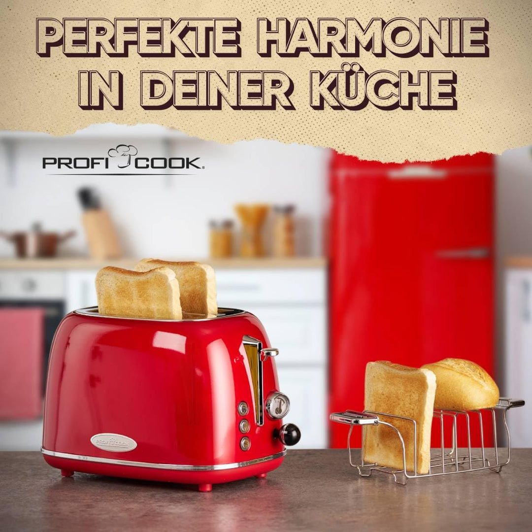 ProfiCook PC-TA 1193 Toaster 2-Scheiben-Toaster, Vintage-Look, Edelstahlgehäuse, Brötchenaufsatz, ei