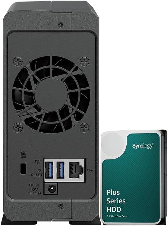 Synology DS124 NAS-Bundle 1 GB mit 1 Synology Festplatte 12 TB HAT3300, unmontiert, Schwarz