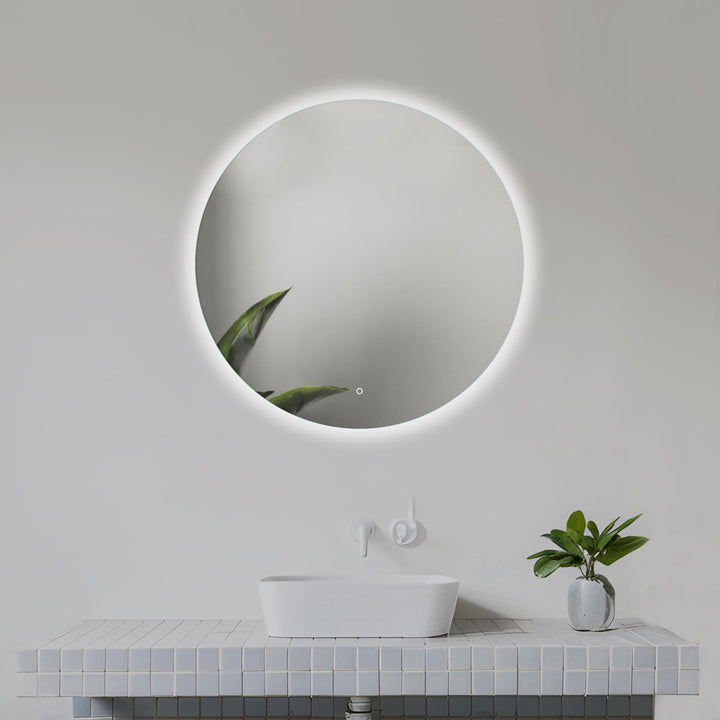 Home Glow Venti 50cm Runder Badezimmerspiegel mit LED Beleuchtung, Runder LED Badspiegel mit Touch S