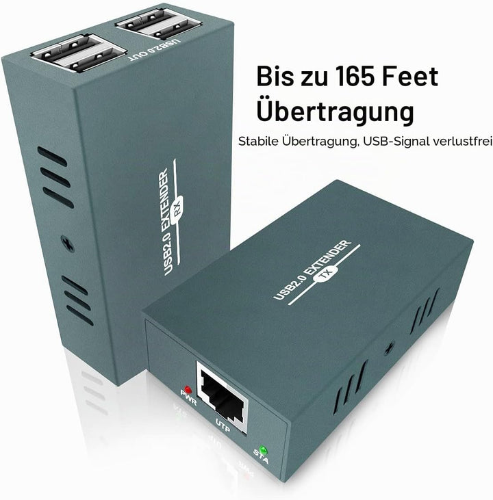 GREATHTEK USB 2.0 Extender, USB over Ethernet Cat 5e/6/7 up to 50m/165ft, 4 Hubs USB Extender Rj45,