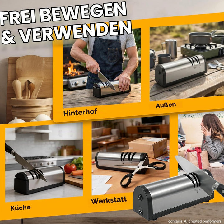 Flechazo Elektrischer Messerschärfer, USB-C Aufladbar, Tragbar, Kunststoff, für Grobe und Feine Klin