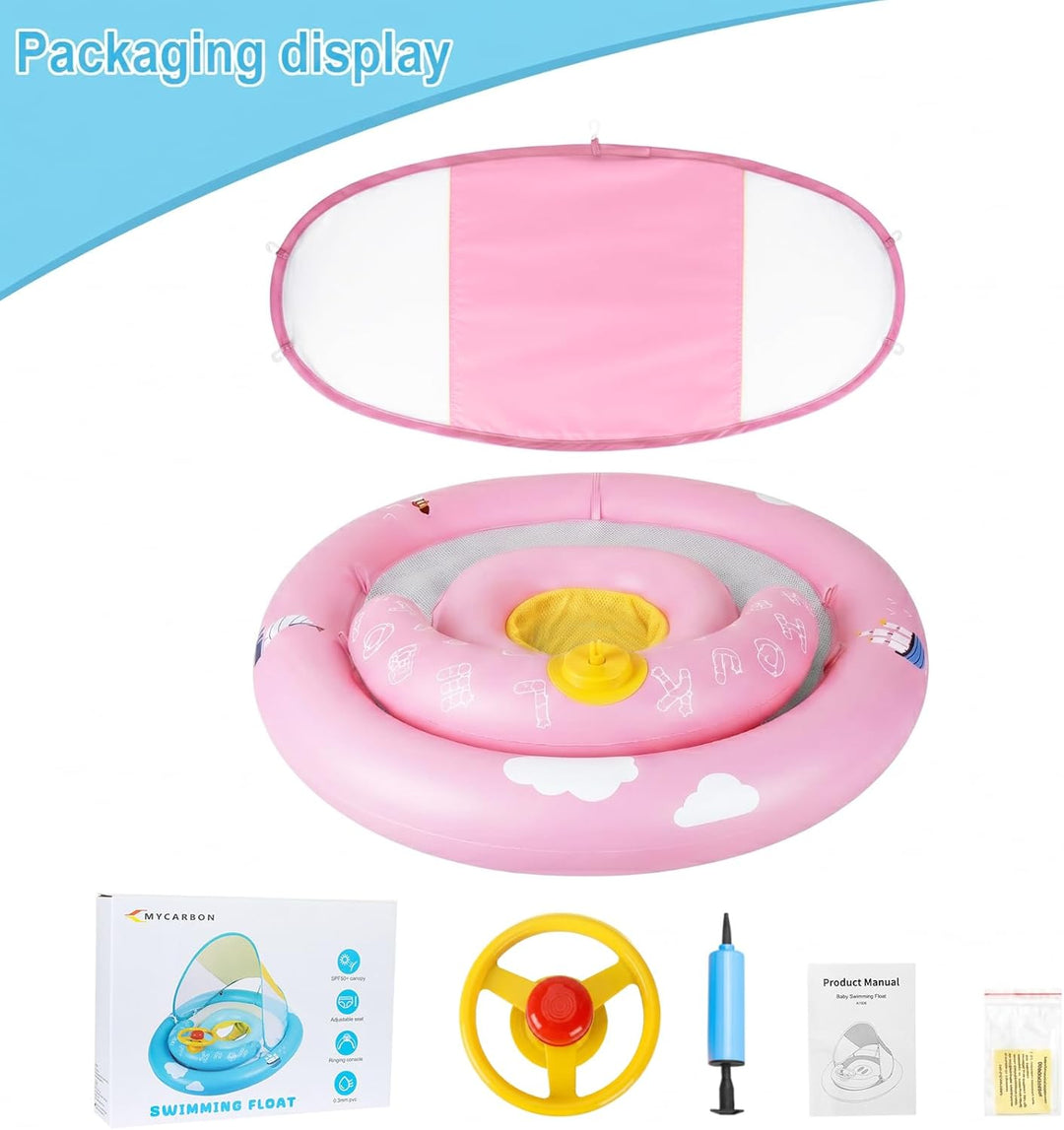 MYCARBON Baby Schwimmring mit verstellbare Schwimmsitz UPF50+ Sonnendach Spielzeug für Kinder Schwim