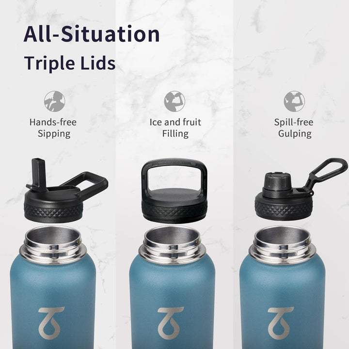 Trebo Isolierte Wasserflasche mit Paracord-Griff, lebensmittelecht, doppelwandig, vakuumiert, Edelst