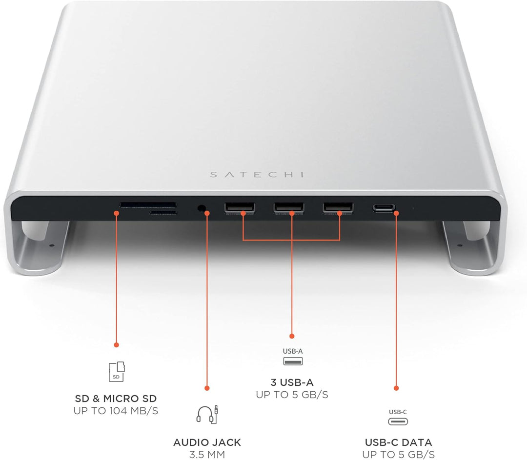 SATECHI Typ-C Aluminium Monitor Stand Hub, mit USB-C Datenport, Micro/SD-Kartensteckplätzen & 3,5mm