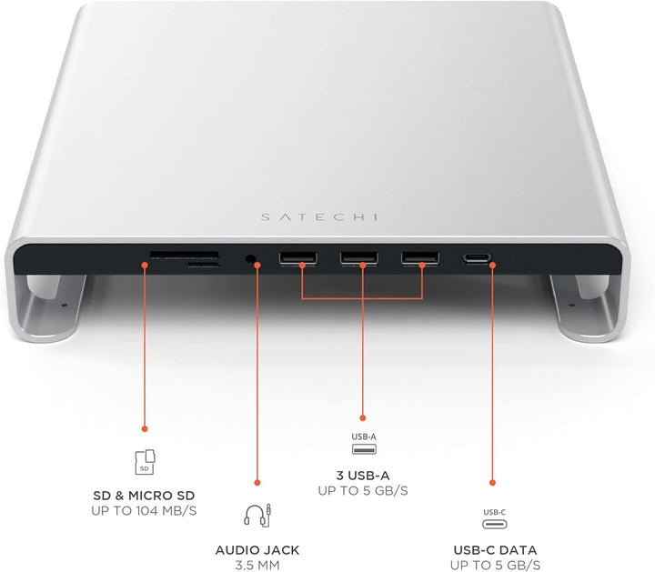 SATECHI Typ-C Aluminium Monitor Stand Hub, mit USB-C Datenport, Micro/SD-Kartensteckplätzen & 3,5mm