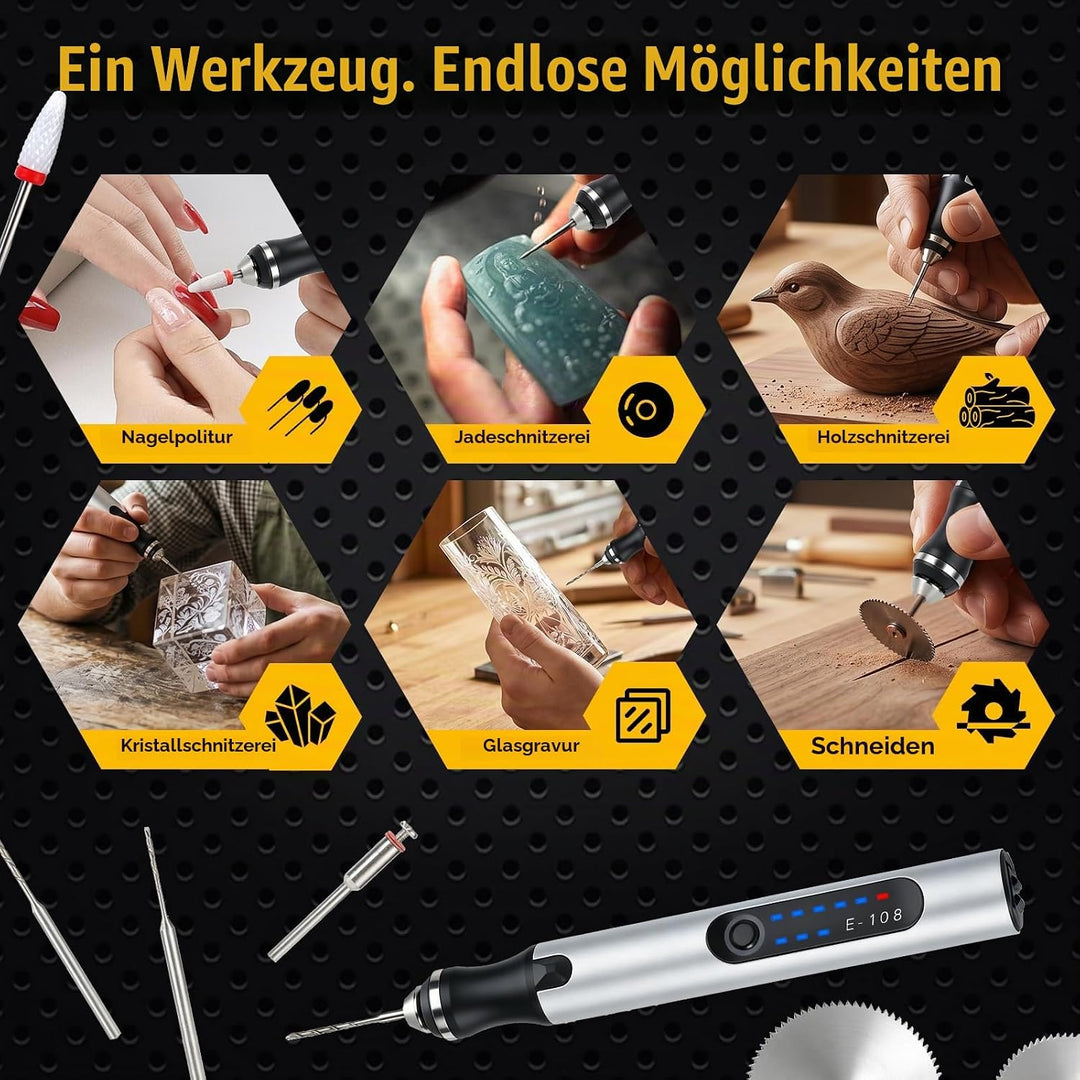 Gravierstift mit 37 Bits, kabelloses Gravurstift für alle materialien