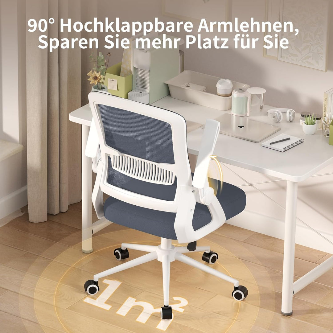 naspaluro Bürostuhl mit Hochklappbare Armlehnen, Schreibtischstuhl Ergonomisch, Drehstuhl mit Netzbe