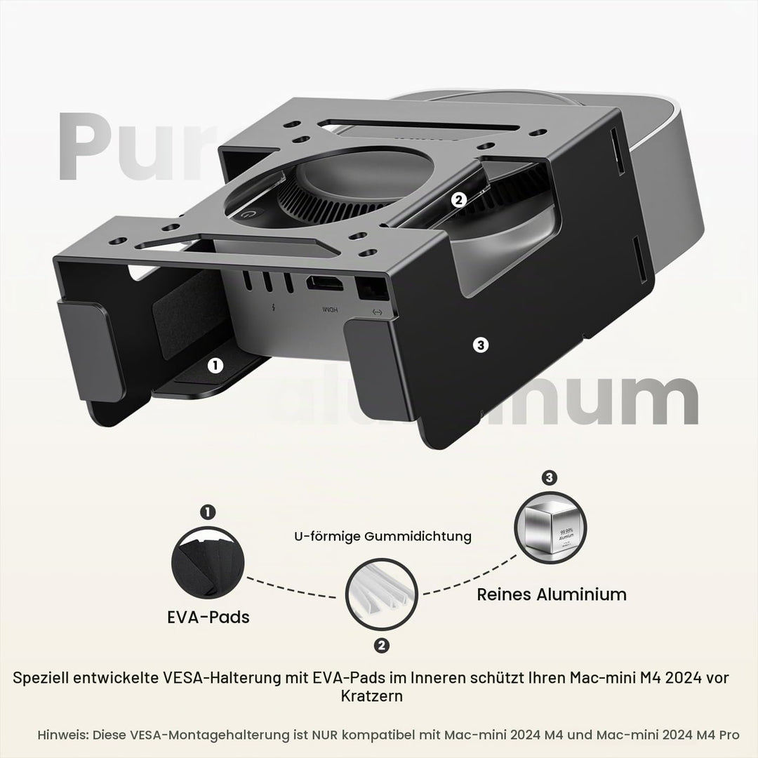 Fasgear Aluminiummetall VESA Halterung für Mac-mini M4 /Pro 2024,Halterung Unter Schreibtisch/Wandha