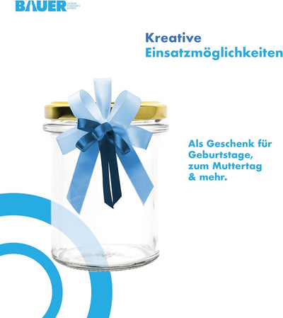 flaschenbauer.de 24er Set Sturzgläser 214 ml inkl. goldene Twist Off Deckel TO66 zum Einmachen von S