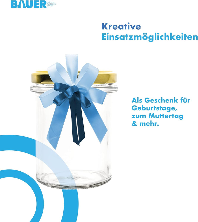 flaschenbauer.de 24er Set Sturzgläser 214 ml inkl. goldene Twist Off Deckel TO66 zum Einmachen von S