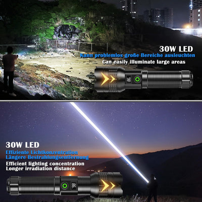 ASORT LED Taschenlampe Aufladbar, Extrem Hell 500000 Lumen, Zoombare, 6 Modi, IP67 Wasserdicht, Perf