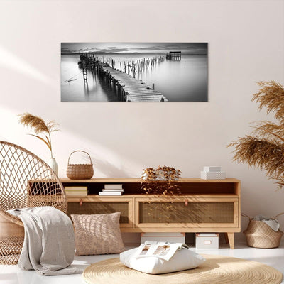 Wandbilder Dekoration Wohnzimmer Meer Brücke Landschaft Natur Panorama Bilder auf Leinwand 120x50cm