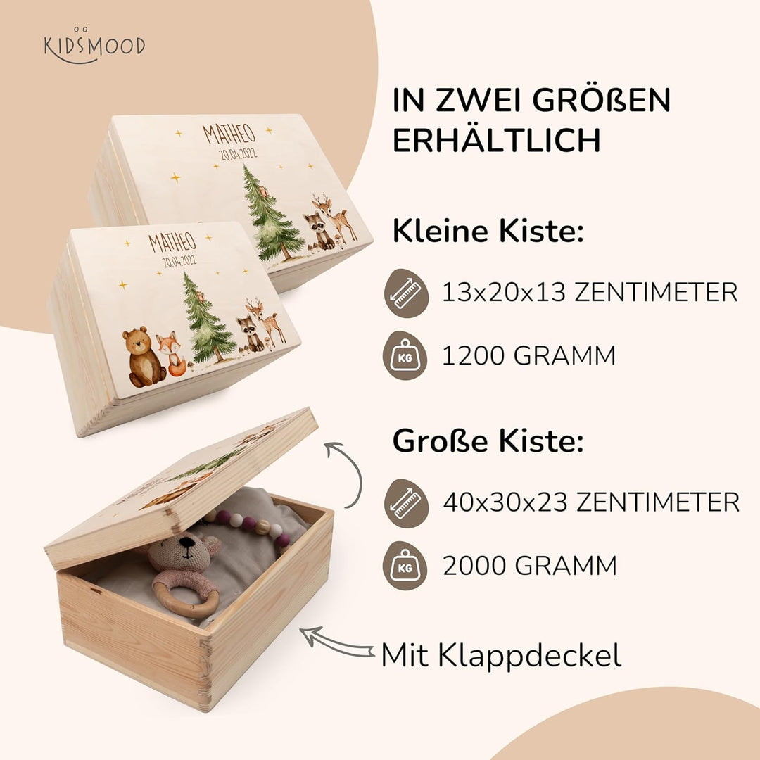 KIDSMOOD - Erinnerungsbox Baby, personalisierte Holzkiste mit Deckel, Ideal zur Aufbewahrung von Eri