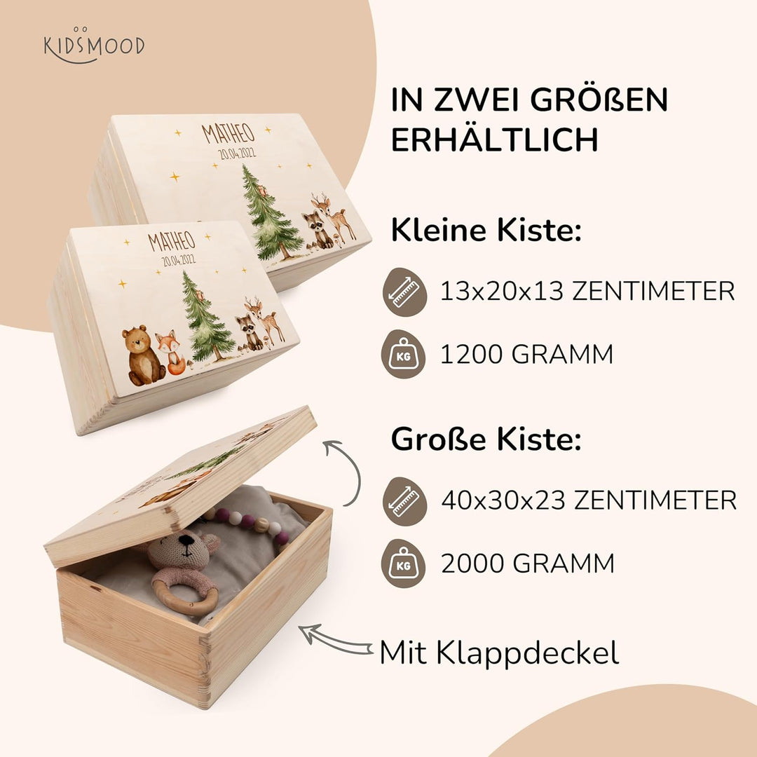 KIDSMOOD - Erinnerungsbox Baby, personalisierte Holzkiste mit Deckel, Ideal zur Aufbewahrung von Eri