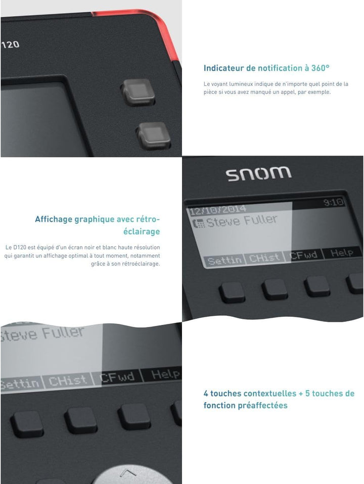 Snom D120 IP Telefon, SIP Tischtelefon, 2 SIP-Identitäten, PoE, Grafisches Display mit Hintergrundbe