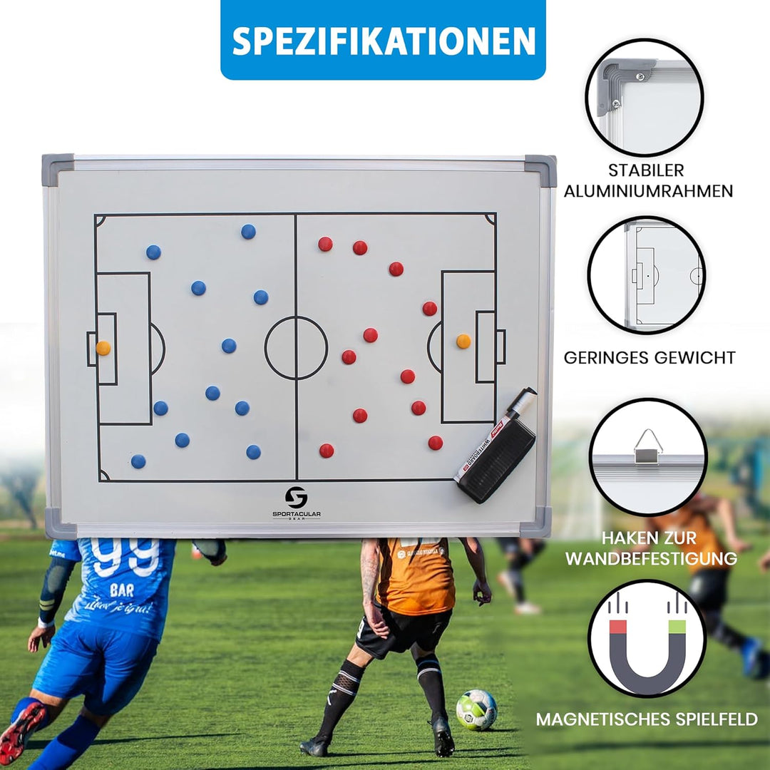Sportacular Gear Taktiktafel Fussball inkl. Zubehör | Coachboard Professional | Stabiler Alu-Rahmen