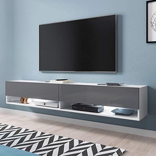 Selsey Wander – Fernsehschrank/Tv-Lowboard 100 Mit Led Weiss Matt/Grau Hochglanz mit Led, 100 Mit Le