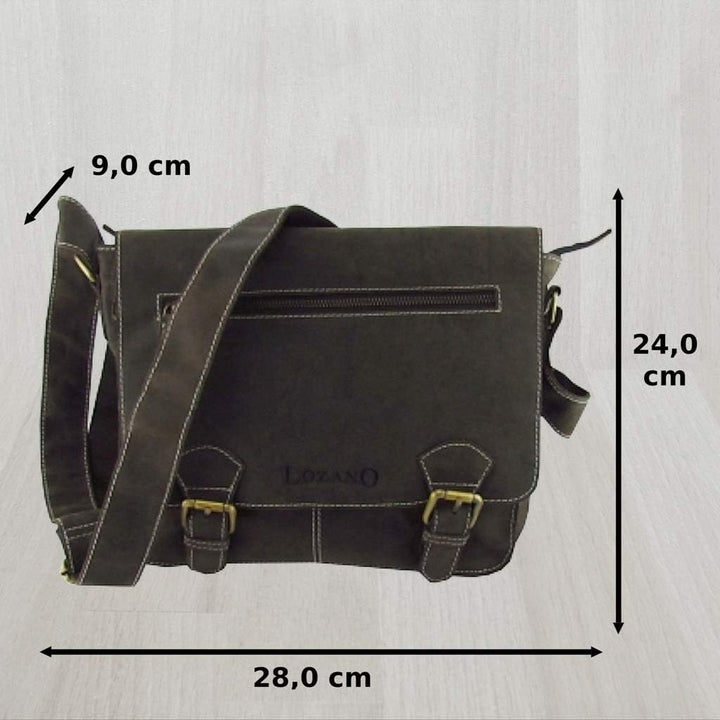 Lozano Lehrertasche Schultertasche Aktentasche Büffelleder Antik Optik geöltes Leder braun