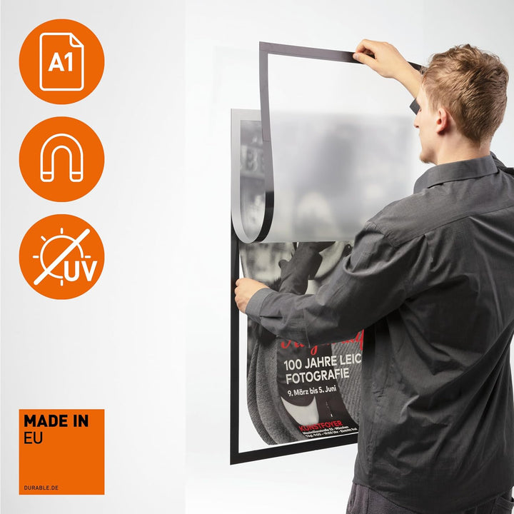 Durable Info-Rahmen Duraframe Poster A1, selbstklebender Plakatrahmen, UV-beständig, 1 Stück, silber