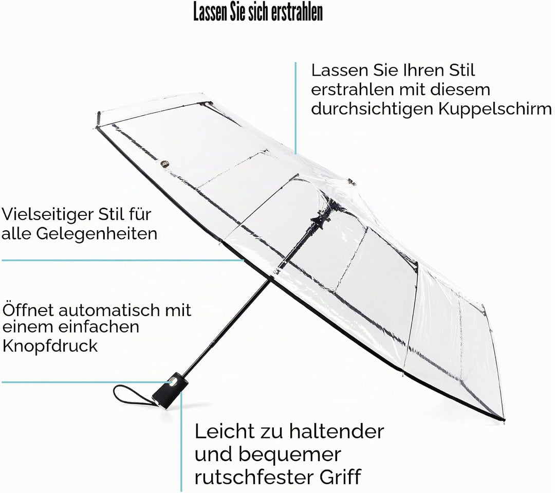 totes Transparenter Regenschirm, automatisches Öffnen, zusammenklappbar, schwarz, Einheitsgrösse, Ul