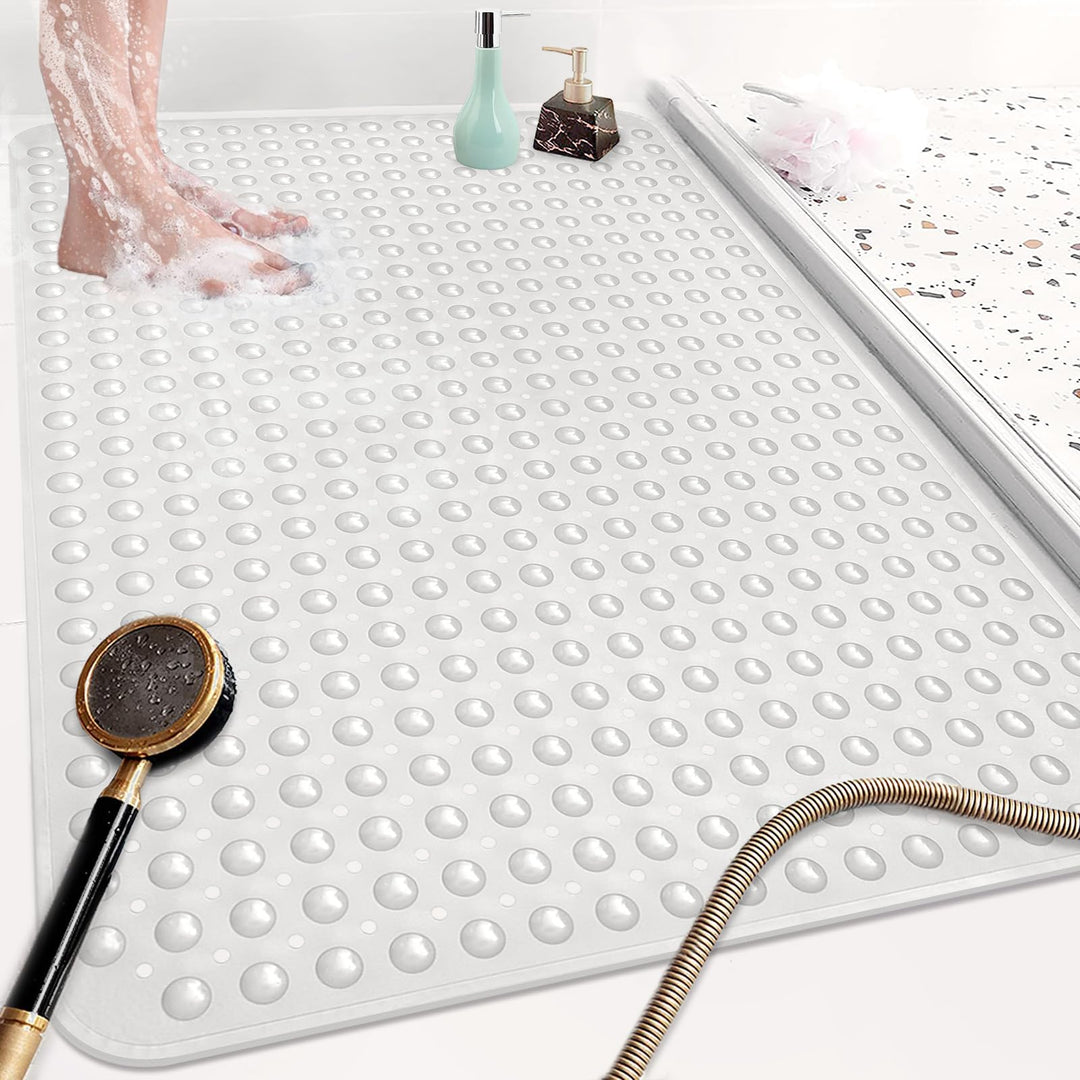 Gross Duschmatte rutschfest 80x120cm: Weich TPE Duscheinlage mit Ablauflöchern und Saugnäpfen - Anti