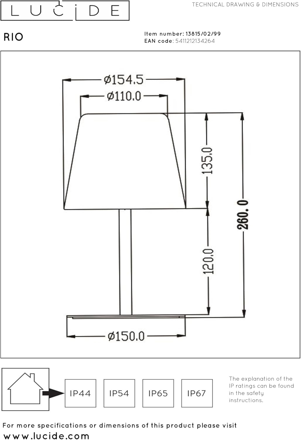 LUCIDE RIO - wiederaufladbare Tischlampe Innen/Aussen - Akku/Batterie - Ø 15,5 cm - LED Dim. - 1x1,8