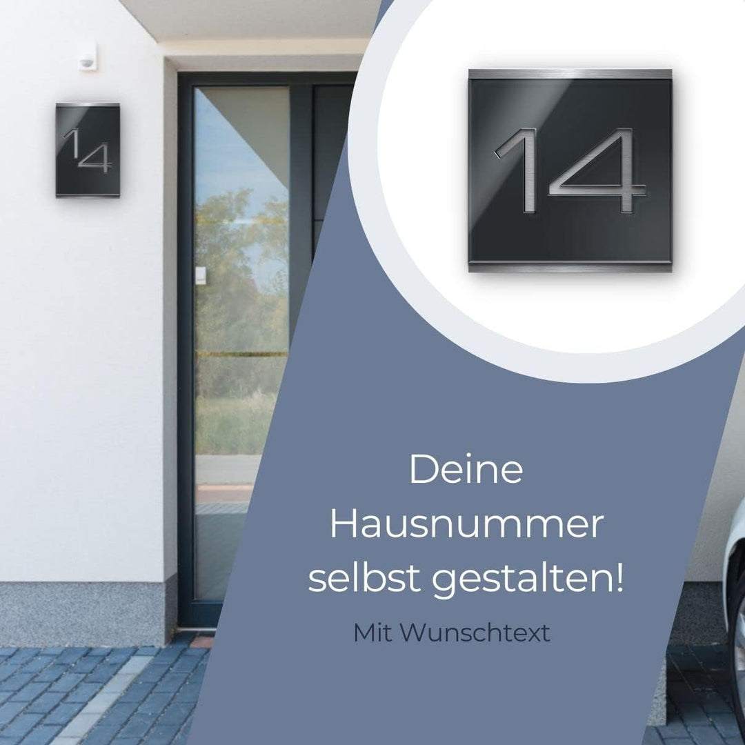 Premium Designer Hausnummer aus Edelstahl | viele Farben: Anthrazit - Grau - Schwarz - Weiss - Rot |