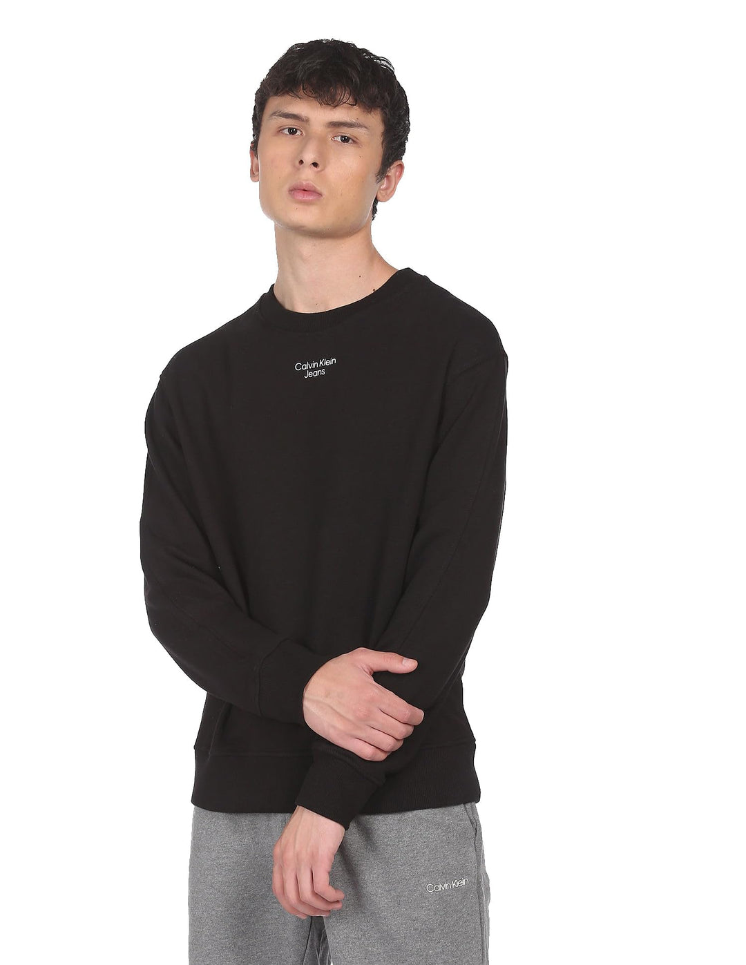 Calvin Klein Jeans Herren Stacked Logo Rundhalsausschnitt Schweres Strickmaterial XXL Schwarz (Ck Bl