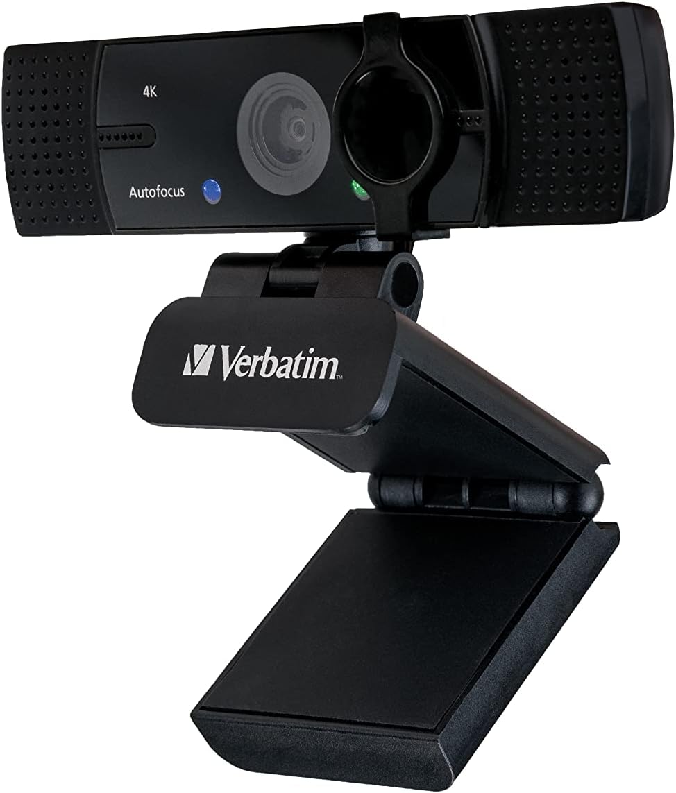 Verbatim Webcam mit Dual-Mikrofon, externe Kamera für Computer oder Laptop mit Ultra HD 4K Autofokus