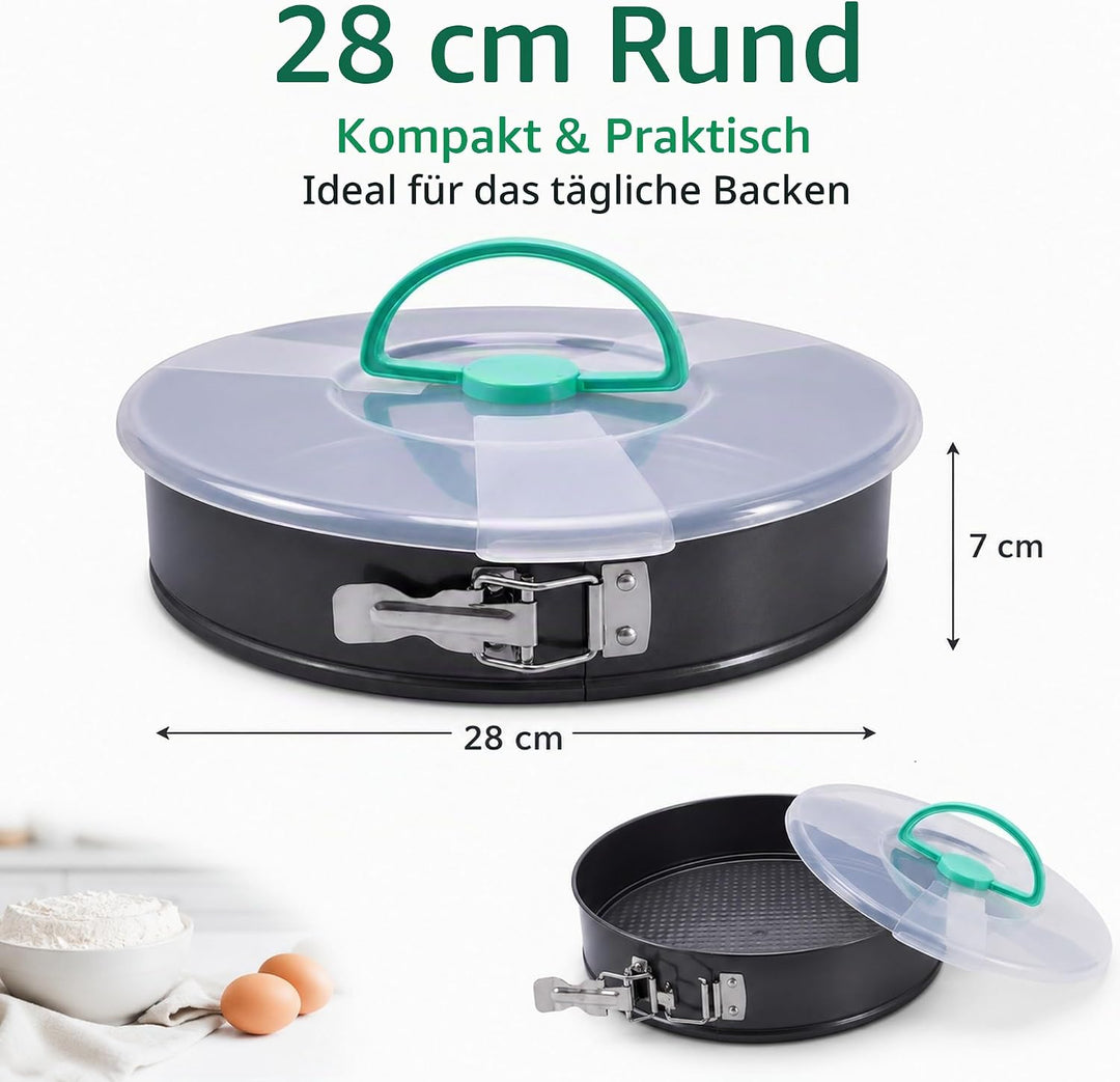 FARYODI Kuchenform Rund, Springform 28 cm rund aus Karbonstahl mit Granitbeschichtung, Backform mit
