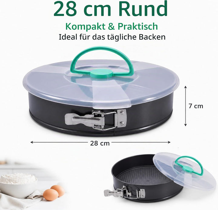FARYODI Kuchenform Rund, Springform 28 cm rund aus Karbonstahl mit Granitbeschichtung, Backform mit