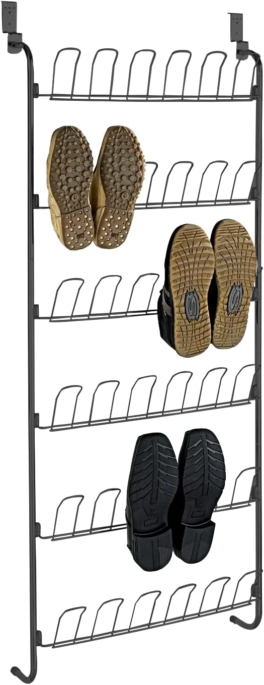 WENKO Tür-Schuhregal, 6 Ablagen für bis zu 18 Paar Schuhe, Zum Einhängen an die Tür, Pulverbeschicht