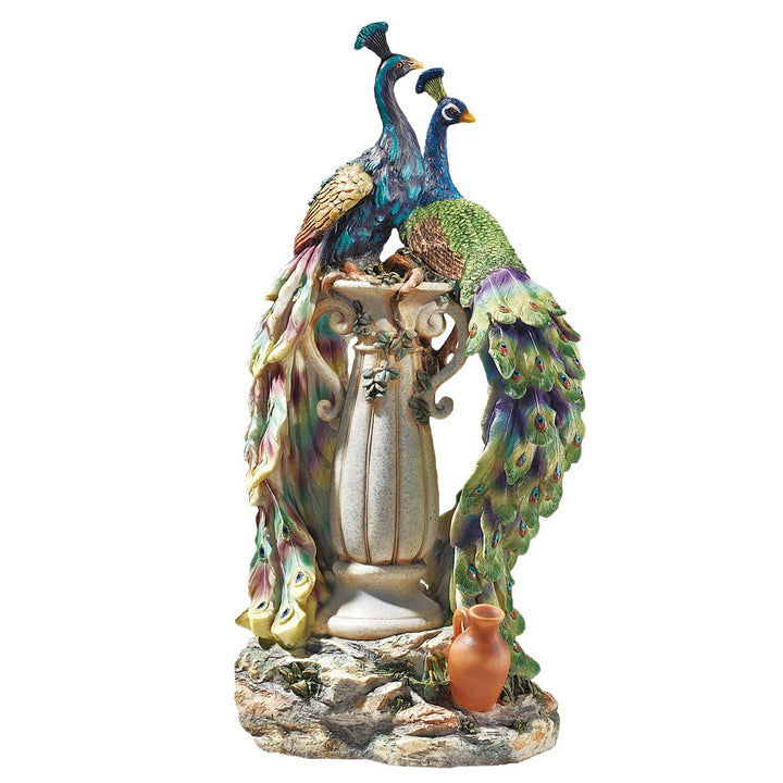 Design Toscano Pfauen im Paradies Dekostatue, Polyresin, vollfarbe, 48 cm, Pfauen im Paradies
