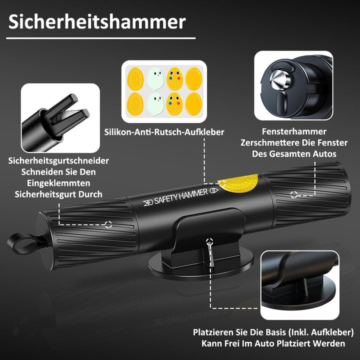 Sicherheitshammer mit Gurtschneider-Notfall mit Testglas-Notfallhammer Auto mit Upgrade Anti-Rutsch