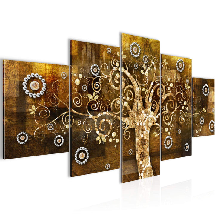 Runa Art Wandbilder Gustav Klimt Baum des Lebens 5 Teilig Bild auf Vlies Leinwand Deko Wohnzimmer Sc