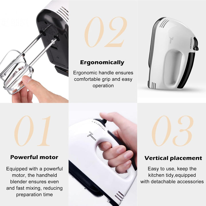 Handmixer Elektrisch, Handrührgerät Edelstahlkneter, Elektrisch Handrührgerät, 7 Stufen Handrührer M