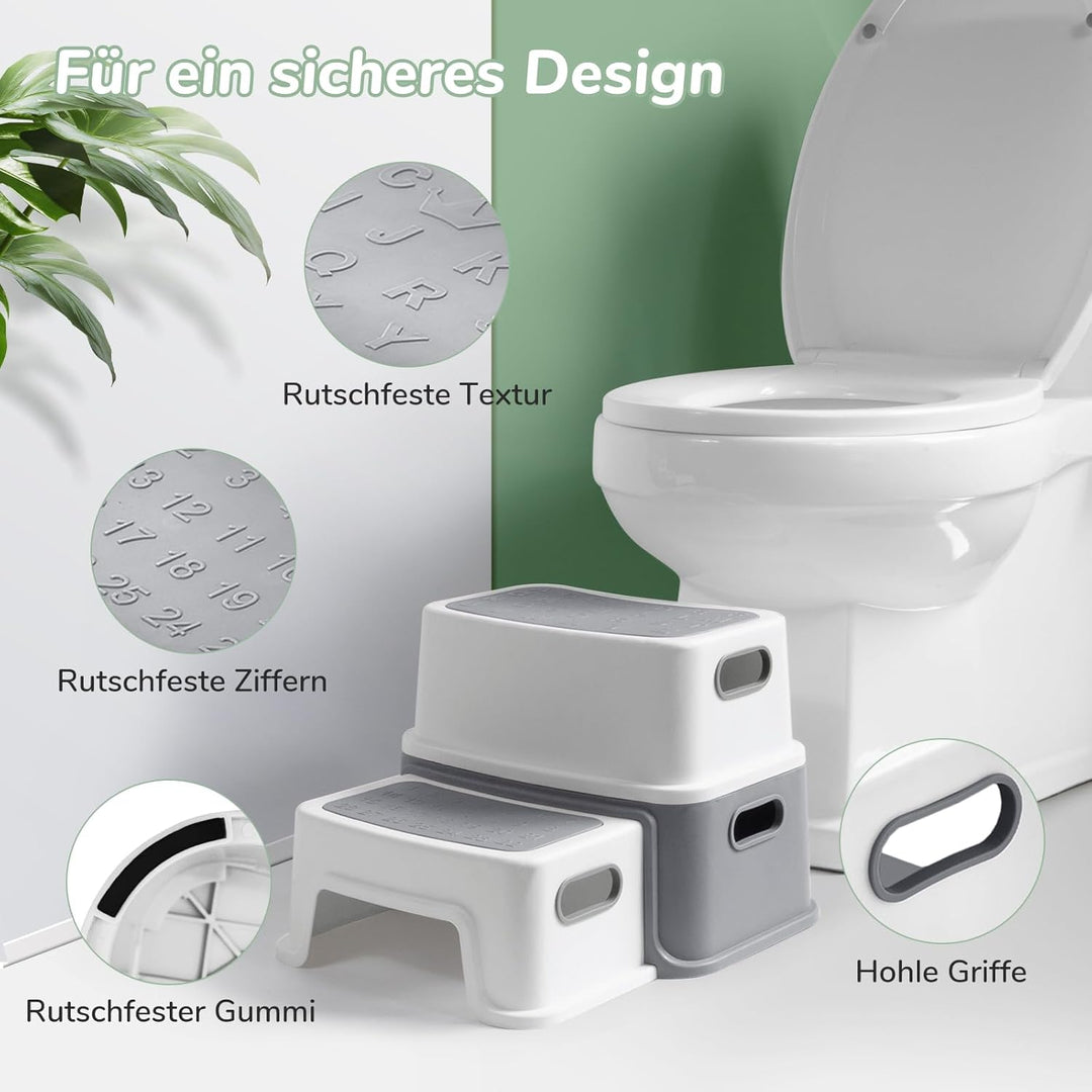 DEANIC Tritthocker Kinder, Kinderhocker Hocker Bad 2 Stufen, Klohocker WC Toilette ab 1 Jahr, Anti-K
