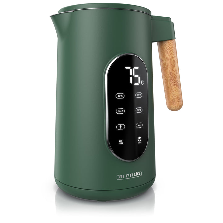 Arendo - Edelstahl Wasserkocher mit Temperatureinstellung 40-100°C - Doppelwand Design Cool Touch -