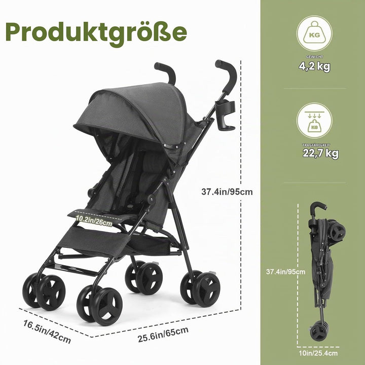Kinderwagen, Reisekinderwagen mit faltbarem Kinderwagen mit verstellbarem Verdeck, zusammenklappbare