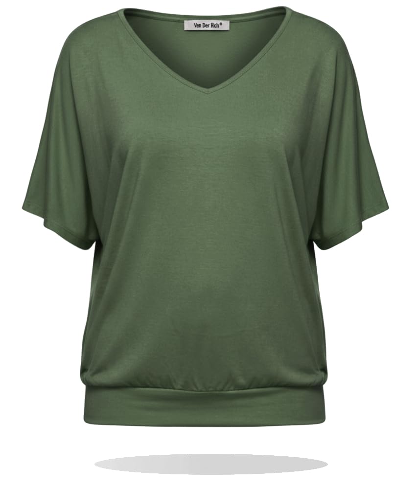 Van Der Rich ® - T-Shirt Raffinierte Einfachheit T-Shirt Einfarbig - Damen M Khaki 1, M Khaki 1