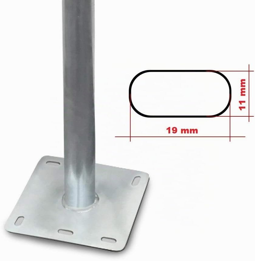 Mastfuss Standfuss 1m Mast Mastfuss + 4 Schrauben Dübel U Scheibe Set Stahl verzinkt Balkonbodenhalt