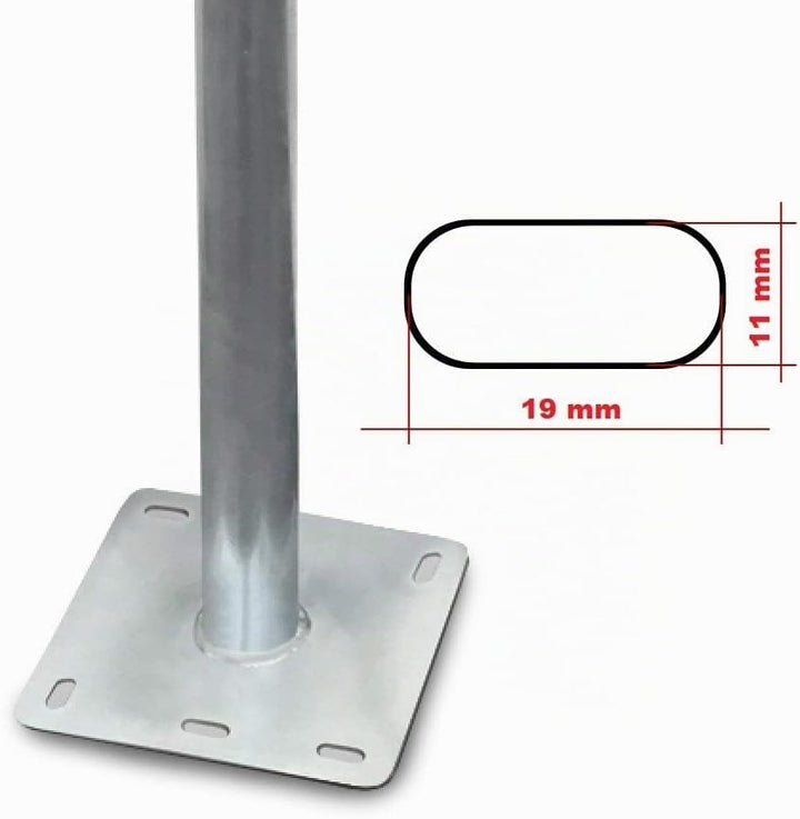 Mastfuss Standfuss 1m Mast Mastfuss + 4 Schrauben Dübel U Scheibe Set Stahl verzinkt Balkonbodenhalt