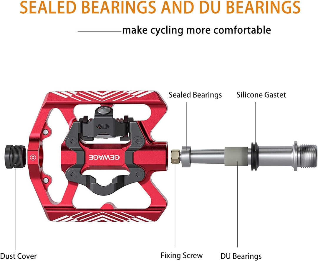 GEWAGE Klickpedale, 2 in 1 Doppelfunktions Flach und Klickpedale mit Reflektor Für SPD, 9/16 Zoll Cr