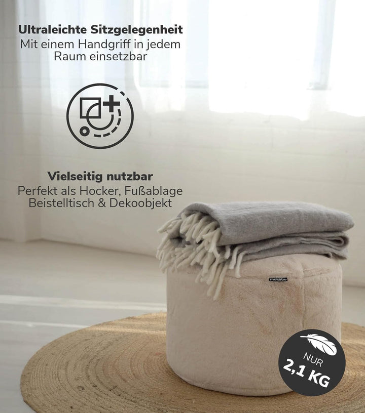 mokebo Pouf XL aus Kunstfell 'Der Flauschige', Flauschiger Fusshocker oder Sitzpouf in Faux fur in B