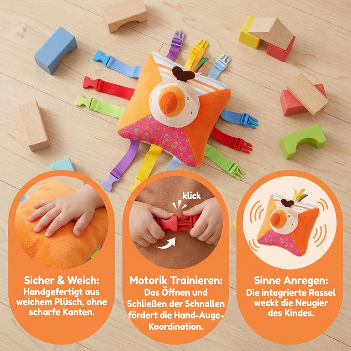Amagogo Montessori Plüsch Busy Board Schnalle Spielzeug - Activity Board mit 6 Schnallen, Weich & Si