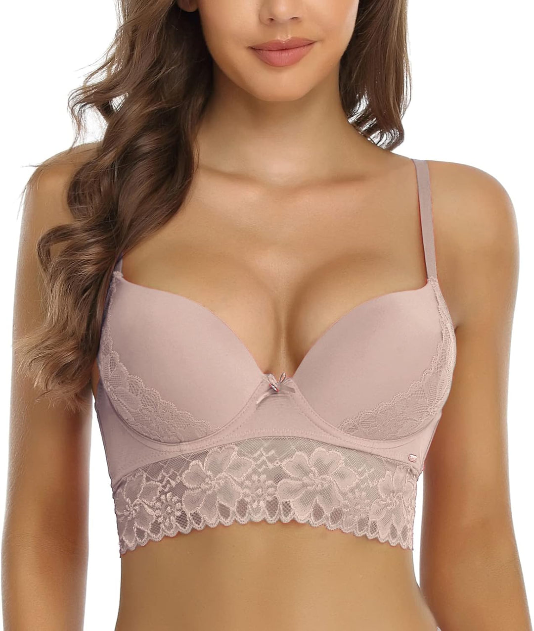 SHEKINI BH Damen mit Bügel Push Up BH mit Blumen Spitzen Schalen Bügel-BH T-Shirt Nahtloser BHS Sexy