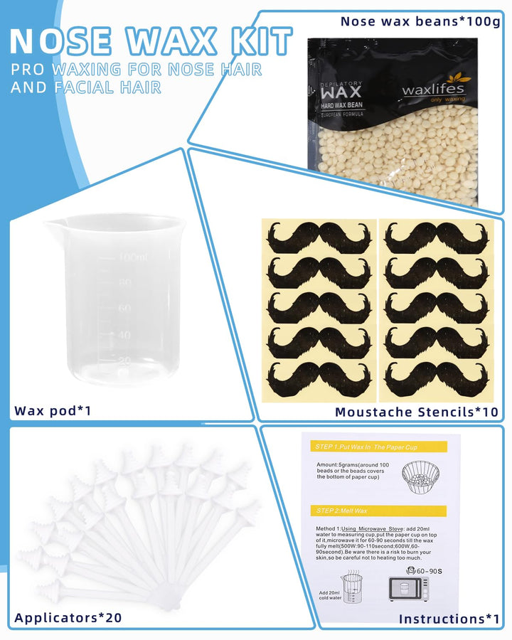 Nose Wax Kits Nasenwachs Set für Männer und Frauen,Nasenhaar Wachs Set,Nasenhaarentfernungswachs 100