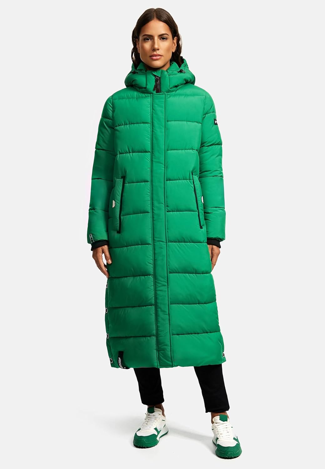 Navahoo Damen Wintermantel Warmer Steppmantel lang mit Abnehmbarer Kapuze Isalie XS-XXL XXL Smaragd